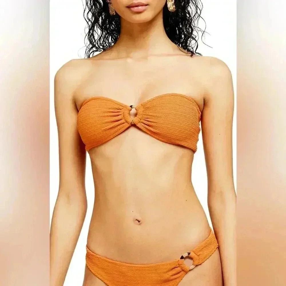 Topshop Crinkle Ring Bandeau Bikini Top Size 10 NWT - Picture 2 of 8